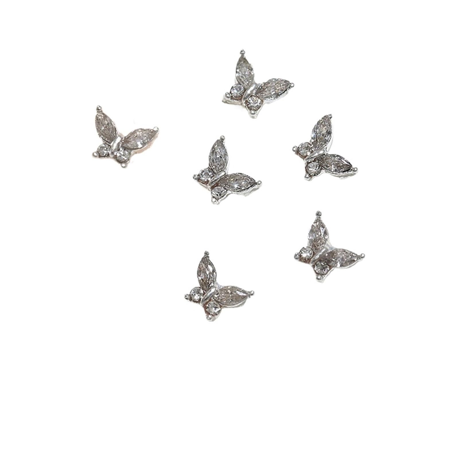 70pcs Mini 4 * 5mm Crystal Butterfly Nail Art Charms 3D Diamond Jewelry Parts Pink Clear Metal Manicure Decoation Rhinestones Gems(Color-01)