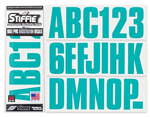 Image of Stiffie UNILINE 3 inch Alpha-Numeric Registration Identification Numbers Stickers Decals for Boats & Personal Watercraft (Candy Blue Super Sticky)