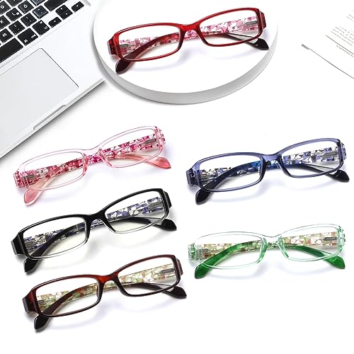 Image of Henotin 6 Pack Reading Glasses for Women, Blue Light Blocking Pattern Print Readers, Spring Hinge Computer Eyeglasses (Multi-Colors, 0.0)