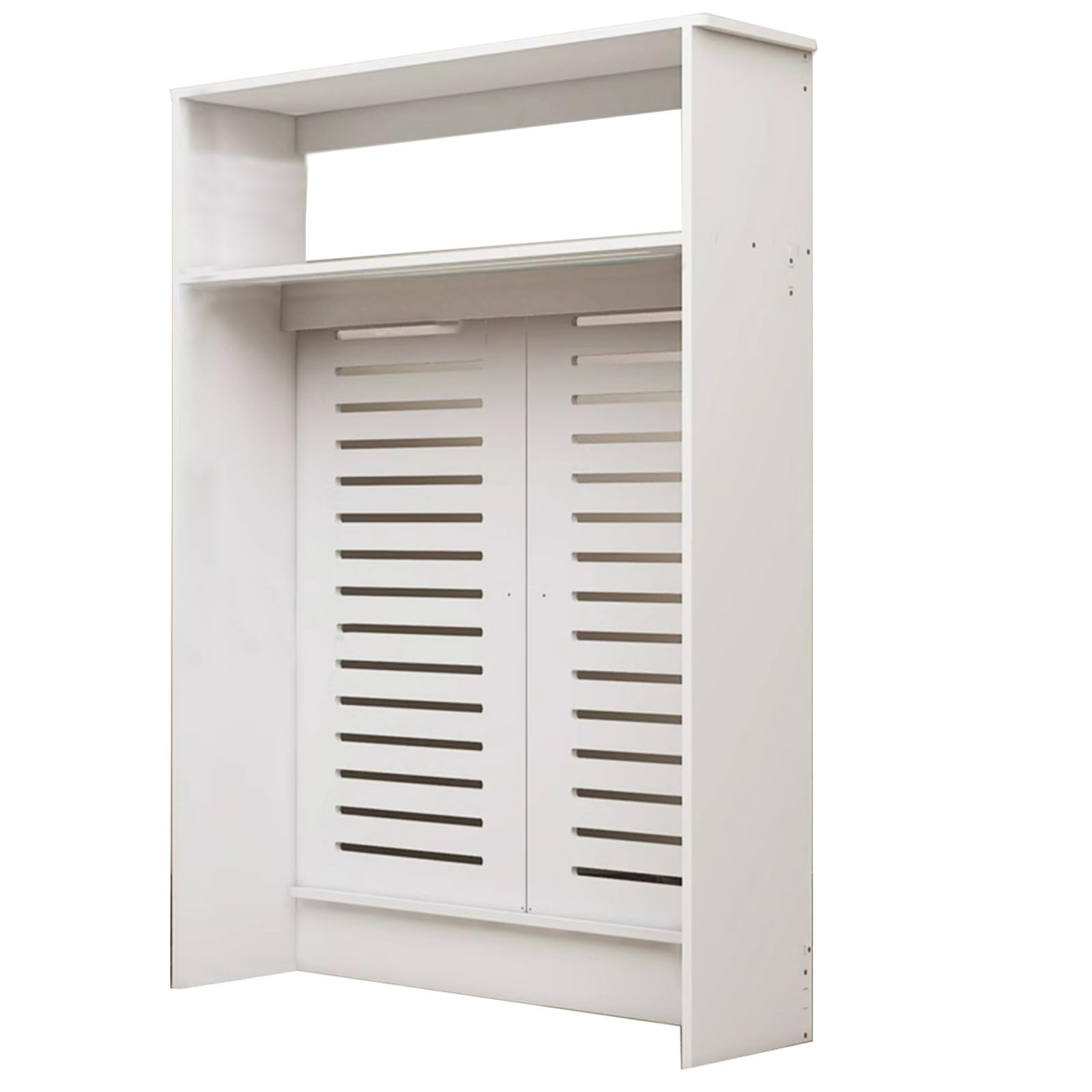 Cache-radiateur en bois blanc avec étagère double couche et portes pour salon