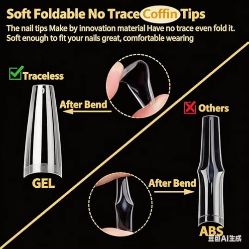 Image of UNA GELLA Gel Nail Tips Coffin - Long Coffin Ballerina Nails Tips Half Cover Ballerina Acrylic Fake Nails 216PCS Falese Nail Tips for Nail Extension 12 Sizes Home DIY Salon
