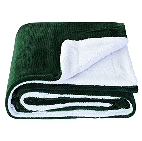 SOCHOW Waffel Sherpa Fleecedecke, superweiche, flauschig warme, leichte, Wendeplüschdecke für Bett, Sofa und Couch, 220 x 240 cm Waldgrün Cover