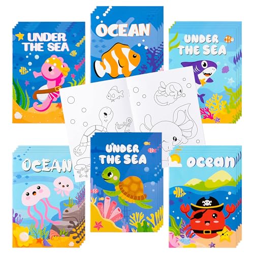ANGOLIO 24 libri da colorare con animali oceanici sfusi per bambini Mini libro da disegno artistico fai da te per squalo cavalluccio marino medusa sotto il mare tema animale asilo scuola aula