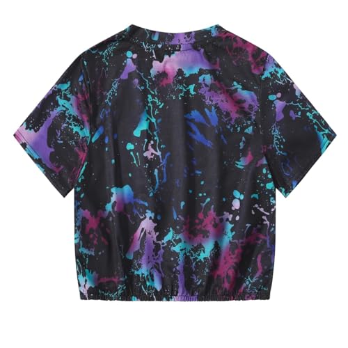 Girl's Ink Splatter Printed Crop Tops Tee Vintage Short Sleeve Crewneck T Shirt Fashion Shirts Tee2