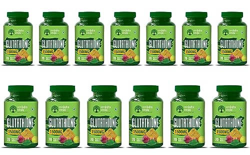 Image of Vruksha Vitals Glutathione 1500 mg with Vitamin C - 70 Tablets (Plant based Capsules Supplement) x Pack of 13
