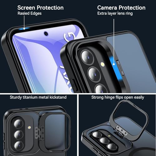 Image of DIZORO Compatible with Samsung Galaxy A37 Case Compatible with Wireless Charging, with Camera Stand, Military Grade Drop Tested,Translucent Hard Back Soft Edge Back Cover (Black)