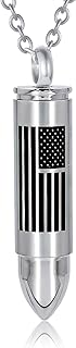 Patriotic Bullet Urn Necklace with American Flag - Stainless Steel Cremation Jewelry Holds Ashes, Waterproof Memorial Pend...