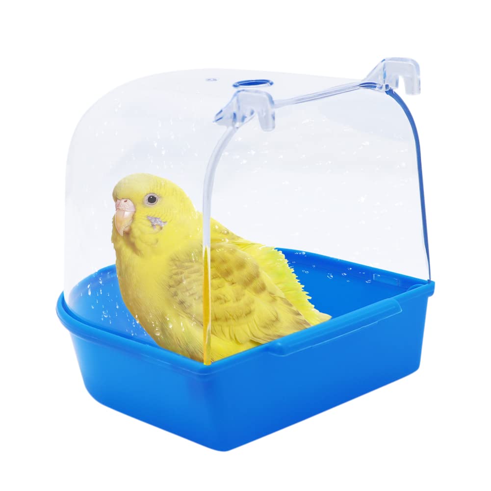 TAKOXIA Bañera Para Pájaros - Accesorio De Plástico Para Jaula, Adecuado Para Periquitos, Canarios Y Tortolitos (Azul O Transparente)