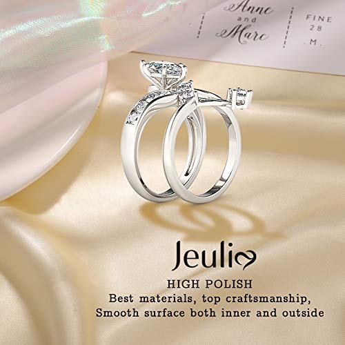 Jeulia Marquise Cut Wedding Set Sterling Silver Bypass Rings with Cubic Zirconia White Diamond Solitaire Engagement Rings Promise Anniversary with Gift Box4
