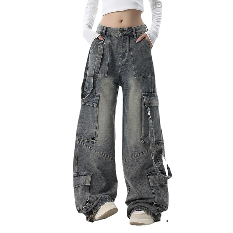 Vintage Aesthetic Cargo Pants Women Y2K Clothing Multi-Pocket Baggy Jeans Fairy Grunge Clothes Alt Emo Streetwear