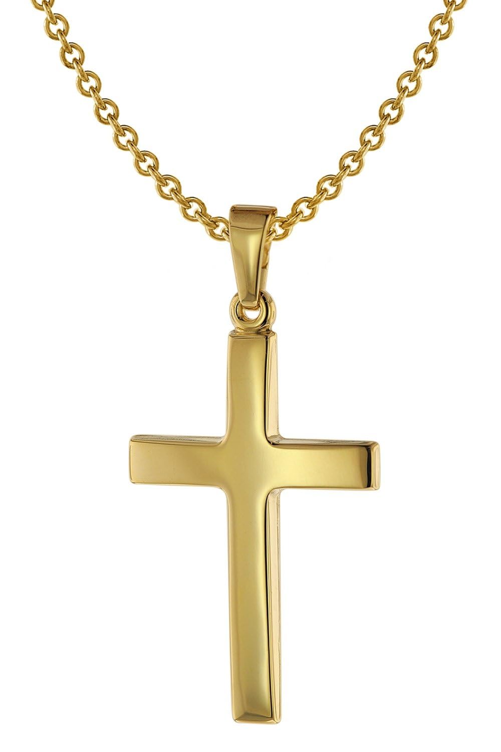 trendor Kreuz-Anhänger 24 mm Gold 585 + Silberkette goldplattiert 75543 | 50 cm Herren-Halskette, elegantes Geschenk für Männer