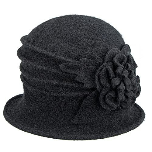 Round Cloche Hat For Women Vintage Wool 1920S Cloche Winter Hat Black #TOP1