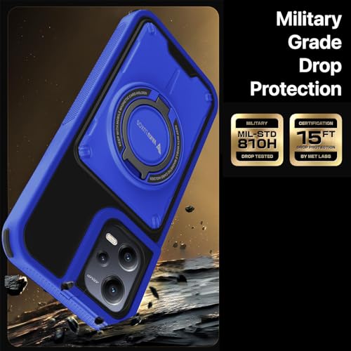 Image of Vaku Luxos Axion Armor Military Grade TPU Back Cover Case for Xiaomi Redmi Note 12 Pro with Magnetic Ring Holder Kickstand Camera Screen Protector- Blue