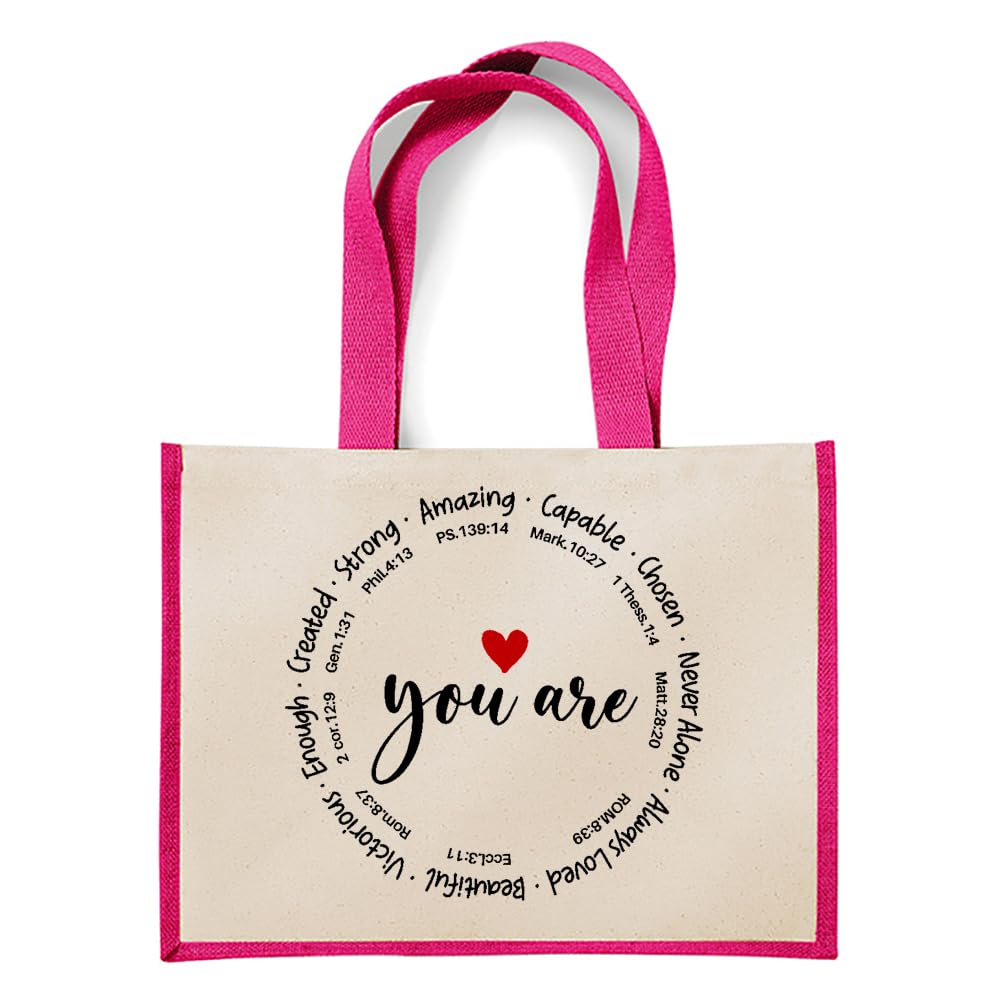You Are Amazing Coffee Jute Bag, Christian Gifts for Women, Religious Gifts, Jute Bag Unique Reusable Jute Bag for Life. (Pink)