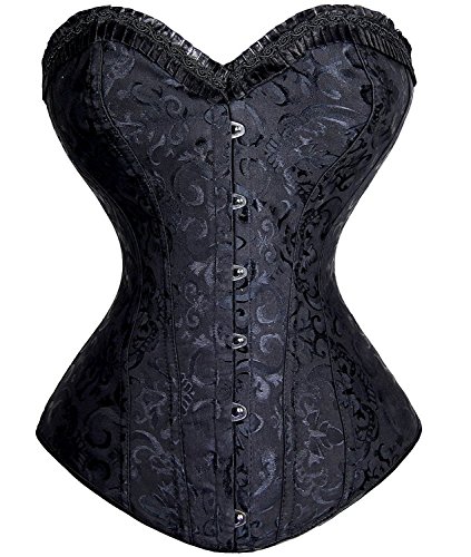 Women's Lace Up Boned Plus Size Overbust Corset Bustier Bodyshaper Top Black