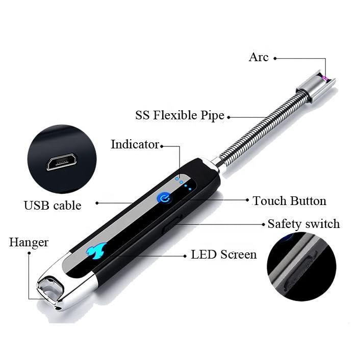 Image of Crasts USB Plasma Rechargeable Electric Gas Lighter for Pooja Room, Candles, BBQ, Multi Purpose - 360 Degree Flexible & Windproof (Multicolor)