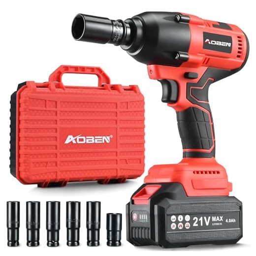 AOBEN Cordless Impact Wrench 1/2 Inch, Power Impact Gun Kit, Max 600N. M/450Ft-lbs High Torque Electric Impact Driver for Car RV Tire, 4.0Ah Battery, Charger, 6 Sockets & Storage Tool Case