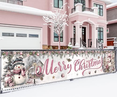 Merry Christmas Banner Snowman Christmas Decorations Outdoor Fence Banner for