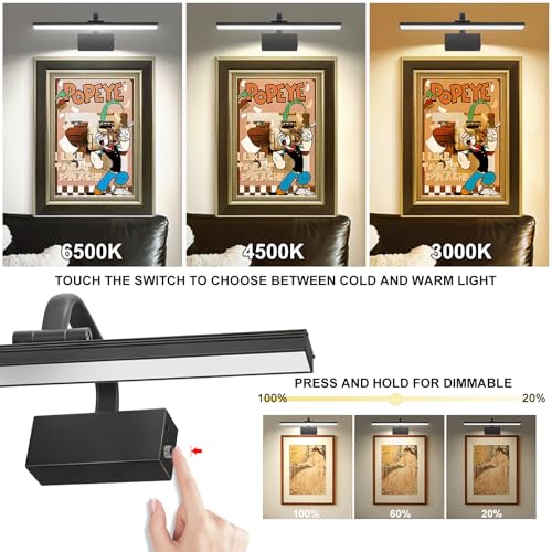 Image of RAIFOOLLY Picture Light, 16inch Picture Lights for Wall Cordless with Timer and Dimmable, 5000mAh Battery Wall Lights for Display Gallery Painting Art Frame Portrait-Black