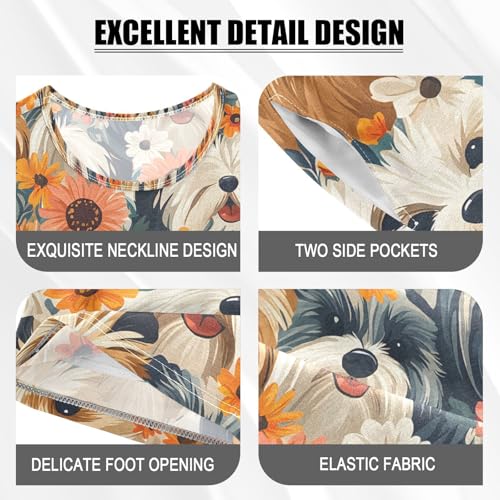 ALAZA Flower Dog Puppy Cartoon Pajamas Set Short Sleeve Cotton Sleepwear Summer Pjs 2 Piece 5-14Y4