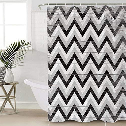 Yogaly Shower Curtain for Bathroom American Farm Wood Style Chevron Pattern Zigzag Polyester Fabric Shower Curtain with Hooks, Waterproof Bath Curtain, Machine Washable 36"(W) X72(L)