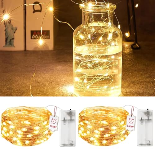 2 Stück LED Lichterkette mit Timer, 2M 20LEDs Lichterketten...