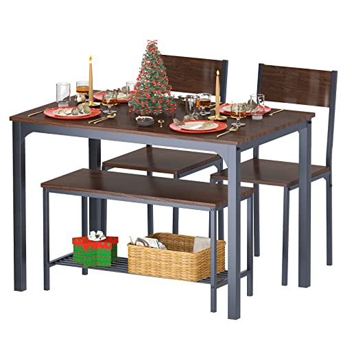 soges 4 Person Dining Table Set,43.3 inch Kitchen Table Set for 4,2 Chairs with Backrest,2-Person Bench with Storage Rack,Nesting Furniture Set for Dining Room and Restaurant, Rustic Oak GCCZ1008 soges 4 Person Dining Table Set,43.3 inch Kitchen Table Set for 4,2 Chairs with Backrest,2-Person Bench with Storage Rack,Nesting Furniture Set for Dining Room and Restaurant, Rustic Oak GCCZ1008