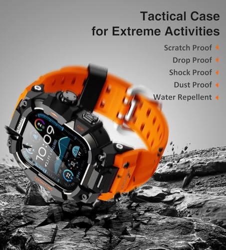 Image of ULTIMAL Rugged Case with Band for Apple Watch 49mm,Compatible with Apple Watch Ultra 3 /2 /1, Military Grade Shockproof Bumper Cover for iWatch Tactical Band Men (49mm,Orange)