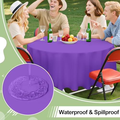 Image of misaya 4 Packs Disposable Plastic Table Cloth, 84 inch Round Waterproof Tablecloth, Leakproof & Sturdy Decorative Table Covers for Picnic, Party, Outdoor and Back to School, Purple