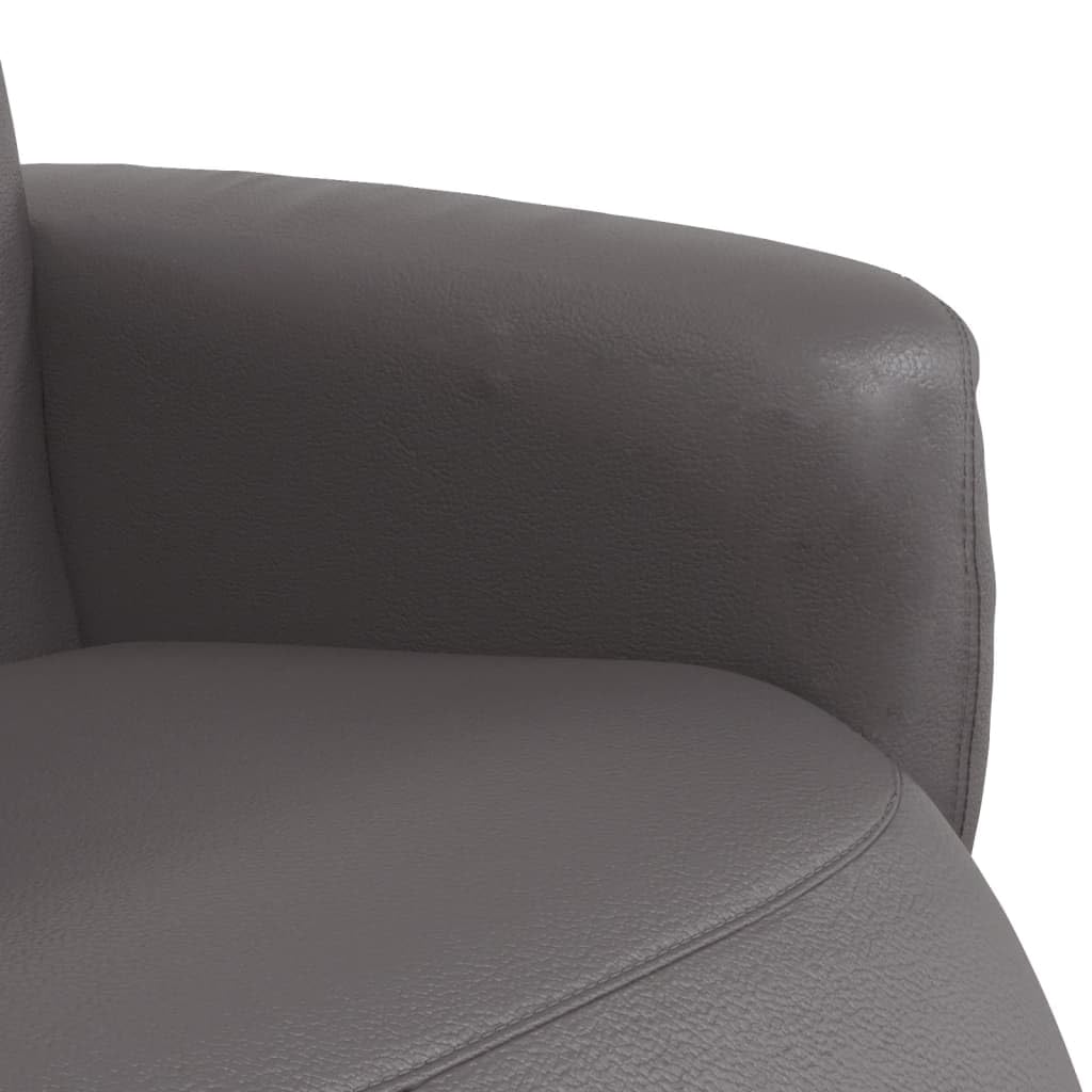 Relaxsessel mit Fußteil Grau Kunstleder, drehbar 360 Grad, verstellbare Rückenlehne und Fußstütze, ergonomisch gepolstert, Robustes Metall- und Holzgestell, ideal für Wohnzimmer, Büro