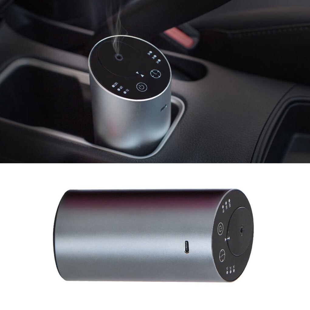 QOKLIYUI Difusor de Aceite para Coche, sin Agua, de aleación de Aluminio, fácil de Instalar, Funciona, Adecuado para el hogar y la Oficina, Plata