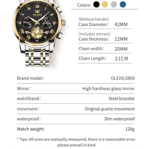 Image of OLEVS Men's Analog Watch Multi Color Business Stainless Steel Waterproof Luminous Quartz Watch Luxury Leisure Date Simulation Original Bowl Watch