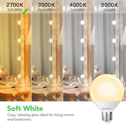 Image of BUBO Vanity Light Bulbs for Bathroom Over Mirror, 60 Watt Equivalent, Soft White 2700K, G25 Globe Light Bulb 800 Lumens, Round Bulb with E26 Medium Base, 7W, Non-Dimmable, 12 Pack