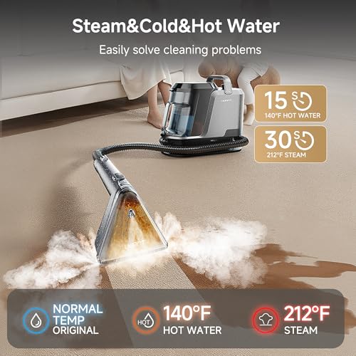 Image of Uwant Carpet Cleaner Machine with Steam&Hot&Cold Water System 18Kpa Powerful Suction Upholstery Cleaner Machine with Pet Pro Cleaner for Pets, Carpet Steam Cleaner (Light Grey)