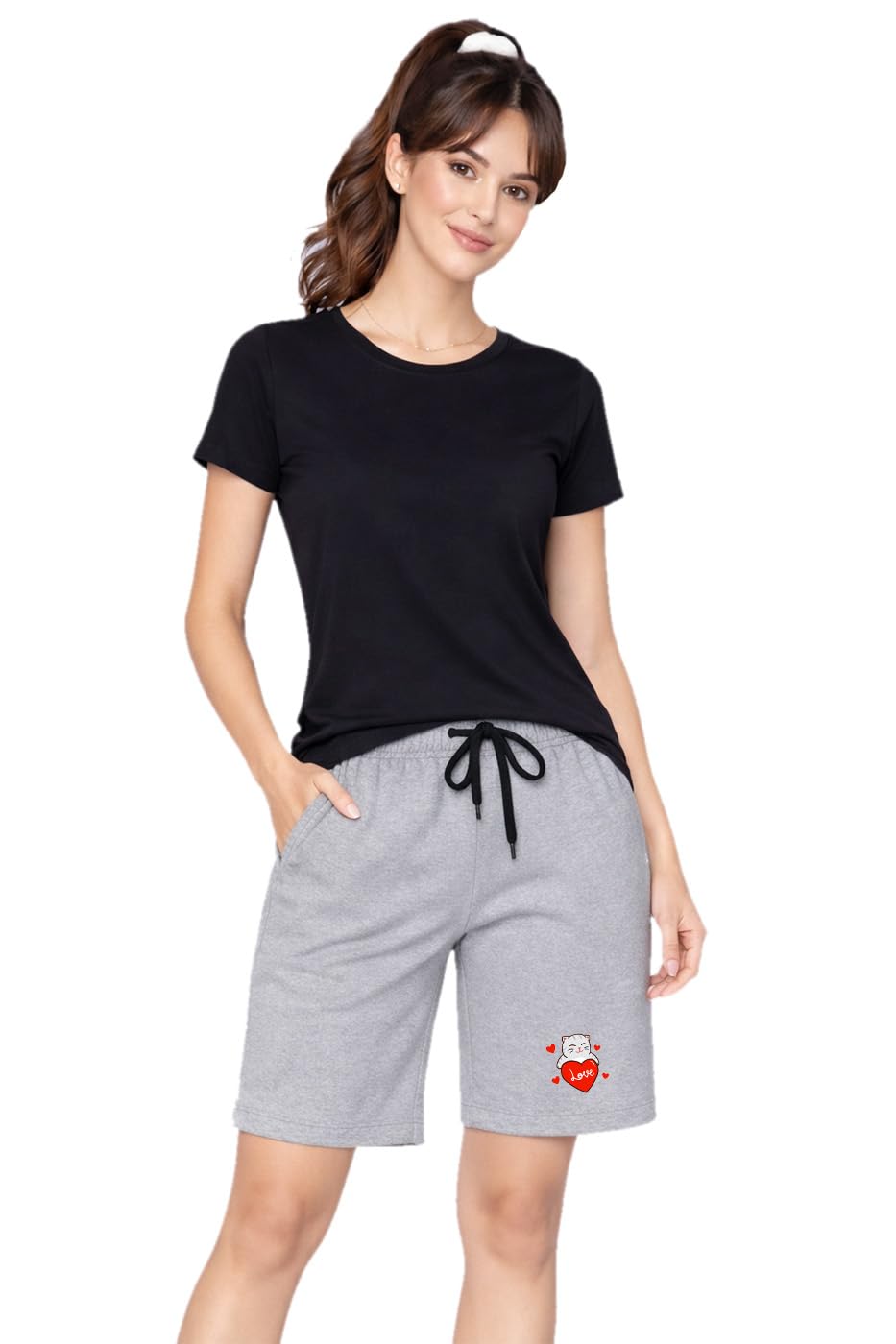 One Side Pockets Love Printed Womens Knee Length Casual Shorts-image-39