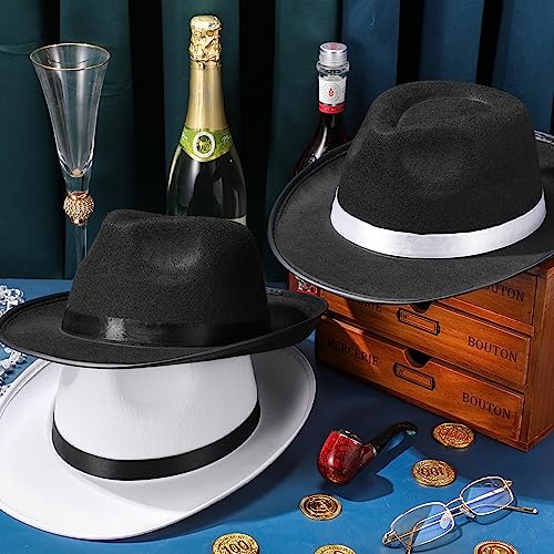 Image of Toulite 12 Pcs Hats Gangster Hat for Men Women 1920s Party Gentlemen Unisex Hat Felt Mobster Men's Costume Headwear, 3 Styles, 21.5 Inch Head Circumference
