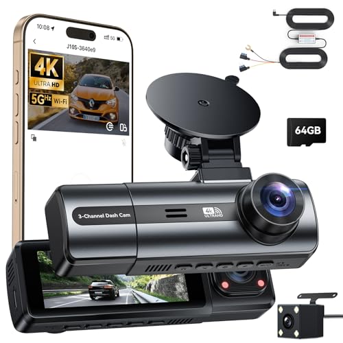 4K Dashcam Auto Vorne Hinten mit Hardwire Kit, WiFi Dash Cam mit Parküberwachung, 64GB SD Karte,...