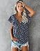Womens Bobo Floral Tops Casual Short Sleeve Vneck Peasant Loose Summer Shirts (Navy Blue,M)