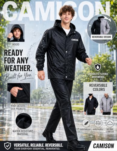 Image of Mens Raincoat Suit with Pant Set Trendiva Series | Waterproof Lightweight Breathable Rain Wear | Strong Stitching, Elastic Cuff & Waterproof Zipper Raincoat for men waterproof