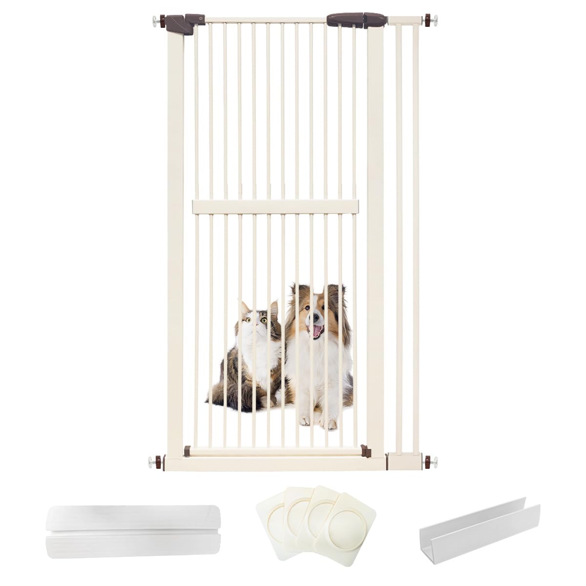 Lumizone Extra Tall Cat Gate 61.02" High Pressure Mounted Extra Wide 34.06"-38.38" (17Sizes) 1.37" Gap No Drilling Auto-Close Tall Pet Gate for Dogs (Cream, 34.06"-38.38"/86.5-97cm)