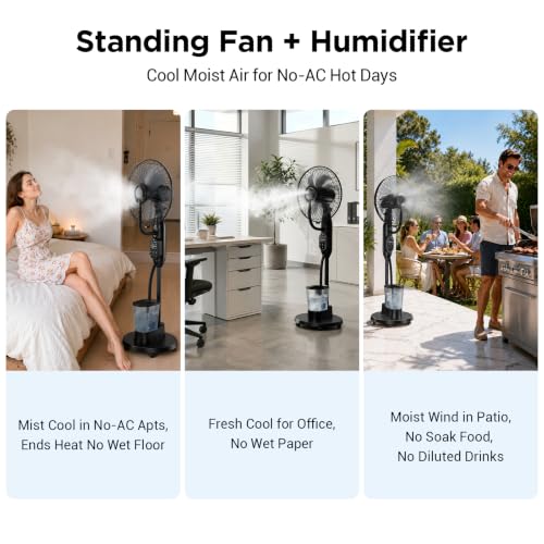 Etunsia 35dB Oscillating Misting Standing Fan w/ 3 Misting Modes & 9 Speeds - image 2