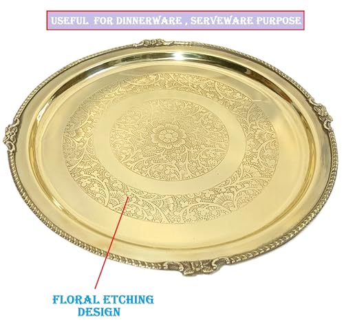 Image of A & H ENTERPRISES Designer Brass Plate for Dinner /Thali /Brass Plate for Pooja Heavy Big Size Plate Dinnerware Serveware (Beautiful Floral Design, 30 cm) - Set of 4 Pc Dinner Plate