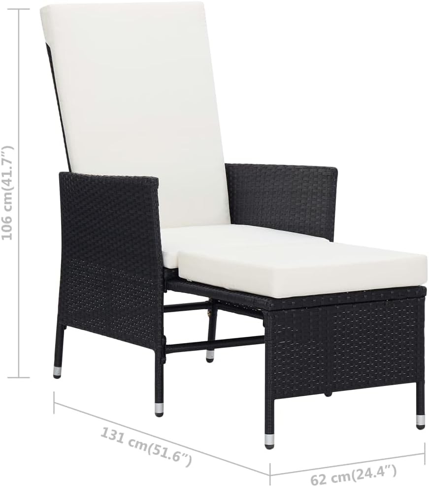 2 Piece Patio Lounge Set with Cushions Poly Rattan Black