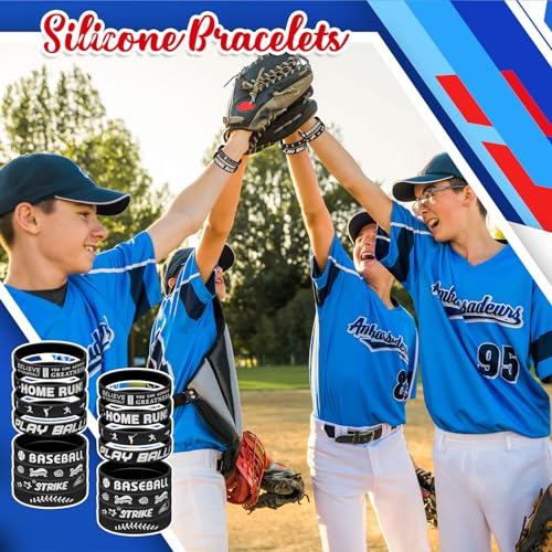 image for Shappy 100 Pcs Baseball Silicone Bracelets Motivational Rubber Wristba