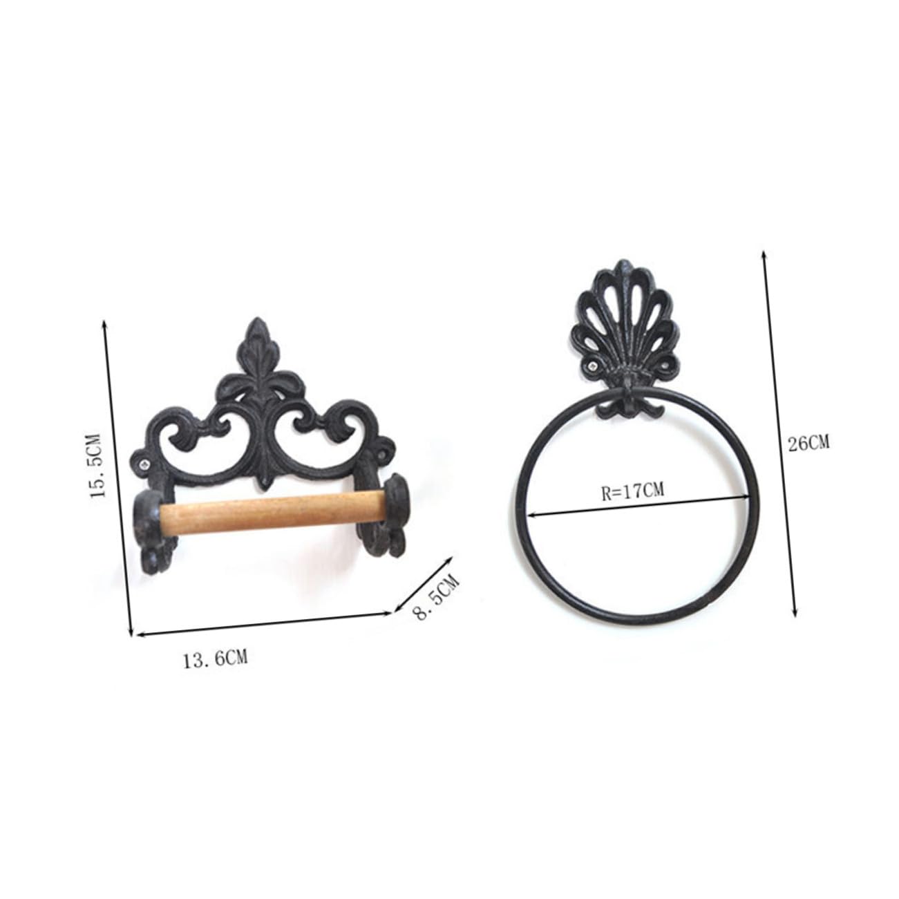 Gatuida Juego de 2 Toalleros de Hierro Forjado Anillo Redondo para Colgar Toallas, Diseño Retro Negro, Ahorro de Espacio para Baño Accesorios de Instalación