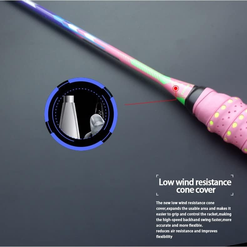 Miniatura 5 de GGRBH - Raquetas de bádminton de fibra de carbono de peso ligero 8U 2.29oz con bolsas de cuerdas, 22-30 libras de raqueta profesional para adultos