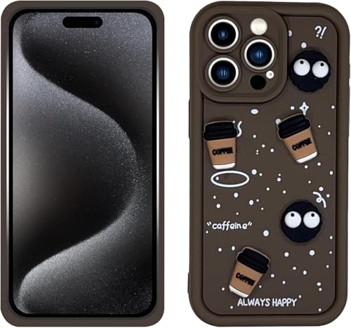 Image of GoldKart Back Case Cover Compatible for iPhone 15 Pro Max | Cute Fun Cartoon 3D Ball Coffee Silicone Case | Full Body Protection Back Cover for iPhone 15 Pro Max - Brown