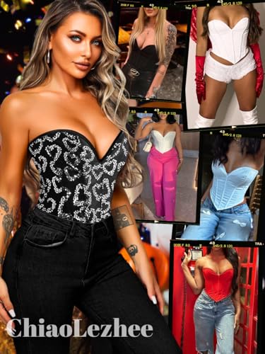 Image of ChiaoLezhee Heart Corset Top For Women, Sexy Concert Outfits Going Out, Strapless Crop Top, Overbust Bustier