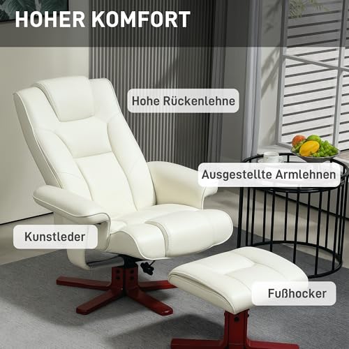 HOMCOM Relaxsessel mit Hocker, Fernsehsessel mit Liegefunktion, Wippfunktion, Gepolstert Liegesessel mit Verstellbarer Rückenlehne, bis 150 kg, für Wohnzimmer, Kunstleder, Cremeweiß – Bild 7