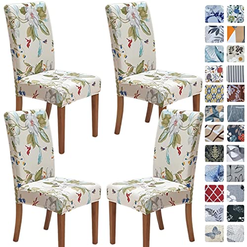 Image of SPRINGRICO Chair Covers for Dining Room Set of 4, Stretch Dining Chair Cover, Washable Spandex Kitchen Parsons Chair Slipcovers, Green Chair Covers for Home or Party (4pack,Green Garden)